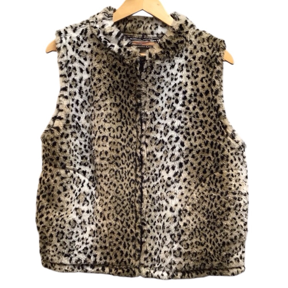 Vintage Cobblestone Canyon Womens Faux Fur Vest Size M Leopard Animal Mobwife